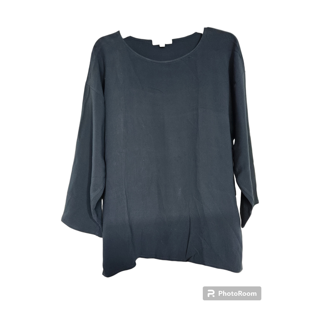 Zoran Navy Silk Top Blouse M